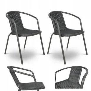 Zestaw KRZESEŁ Krzesło Ogrodowe SIMPLE Grafit na Taras Metal Komplet 2 szt - Fotele i krzesła ogrodowe - miniaturka - grafika 1