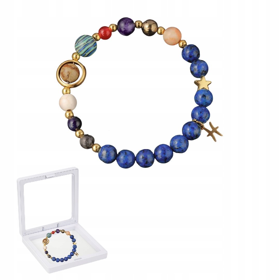 Bransoletka Zodiakalna Ryby Kolorowe Koraliki Unisex Elastyczna w Pudełku