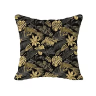Pościel - Poszewka 40x40 1892E czarna złote liście monstery palmy - miniaturka - grafika 1