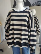 Bluzy damskie - Bluza a'la ponczo w czarne paski - beżowy One size Azara - miniaturka - grafika 1