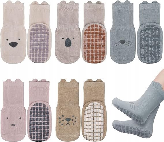 SKARPETYKI ANTYPOŚLIZGOWE DLA NIEMOWLĄT BAWEŁNIANE ZWIERZĄTKA 5 PAR ZESTAW