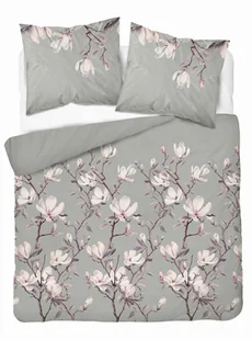 Pościel Szara Z Kwiatami Magnolii Różowej – 160X200 – Kolekcja Naturalis - Pościel - miniaturka - grafika 1