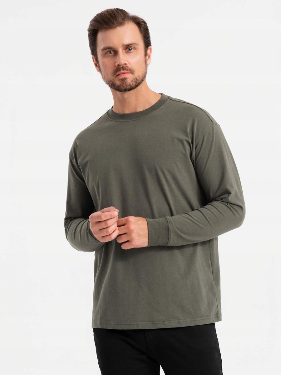 Męski longsleeve szarozielony bawełniany Ombre OM-LSBC-0129 V3 rozmiar S