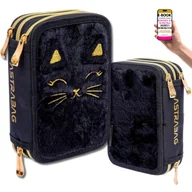 Piórniki - ELEGANCKI PIÓRNIK SZKOLNY ASTRABAG WYPOSAŻENIE 3 KOMOROWY ZŁOTY NAPIS, CZARNY KOT, 3 KOMORY + KREDKI FLAMASTRY + EBOOK-3 - miniaturka - grafika 1