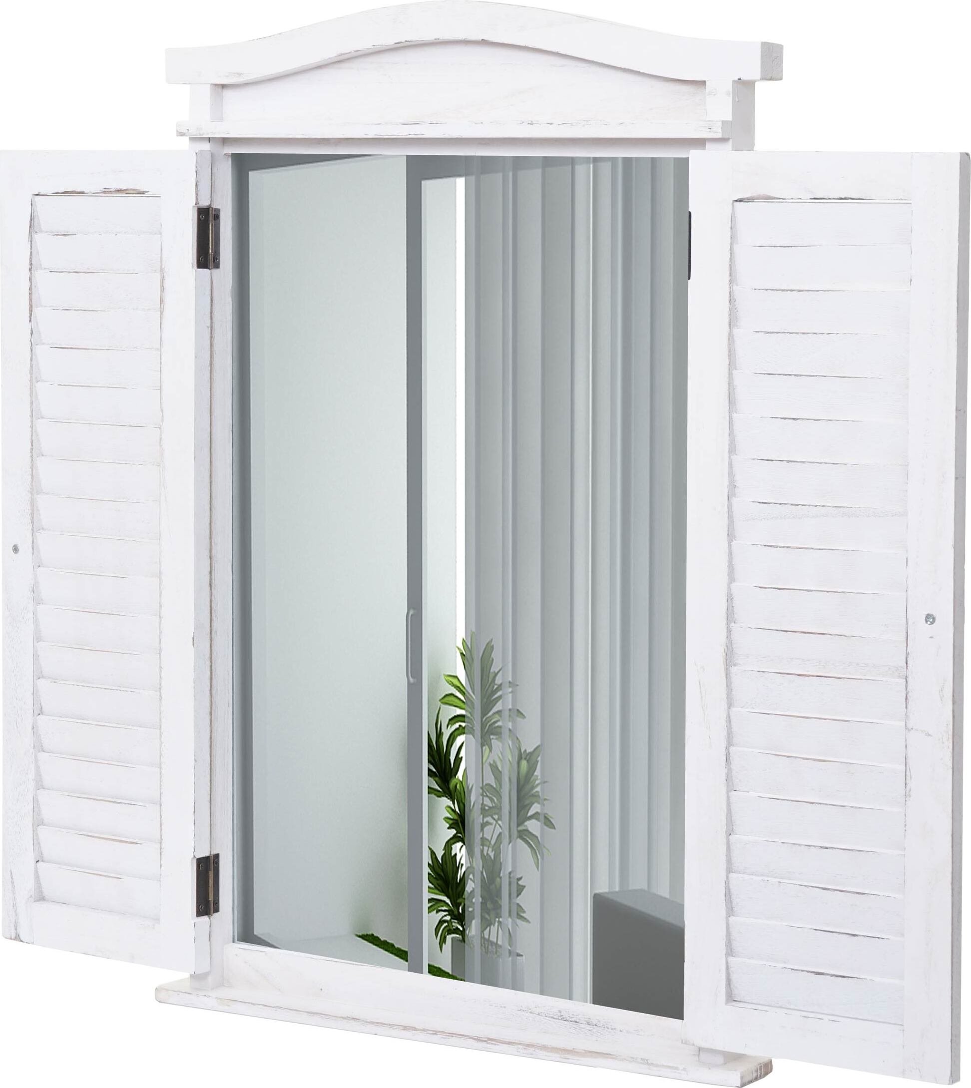 Lustro ścienne Lustro łazienkowe Lustro łazienkowe okno z okiennicami, 71x46x5cm ~ shabby white