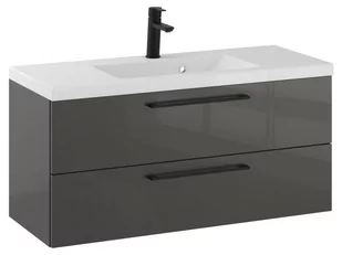 Szafka Wisząca Z Umywalką RON 100 cm - Titan Wysoki Połysk - Uchwyty Czarne Matowe - Szafki łazienkowe - miniaturka - grafika 1