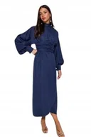 Sukienki - TRENDYOL GRANATOWA SUKIENKA MIDI Z PÓŁGOLFEM I BUFIASTYMI RĘKAWAMI 36 5AA - miniaturka - grafika 1