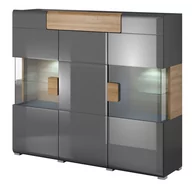 Inne meble do salonu - Witryna Toledo 46 Wysoka 3D1S Antracyt Połysk / Dąb Grandson - miniaturka - grafika 1