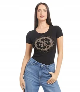 GUESS CZARNA BLUZKA Z KRÓTKIM RĘKAWEM Z NADRUKIEM XS GNA - Bluzki damskie - miniaturka - grafika 1