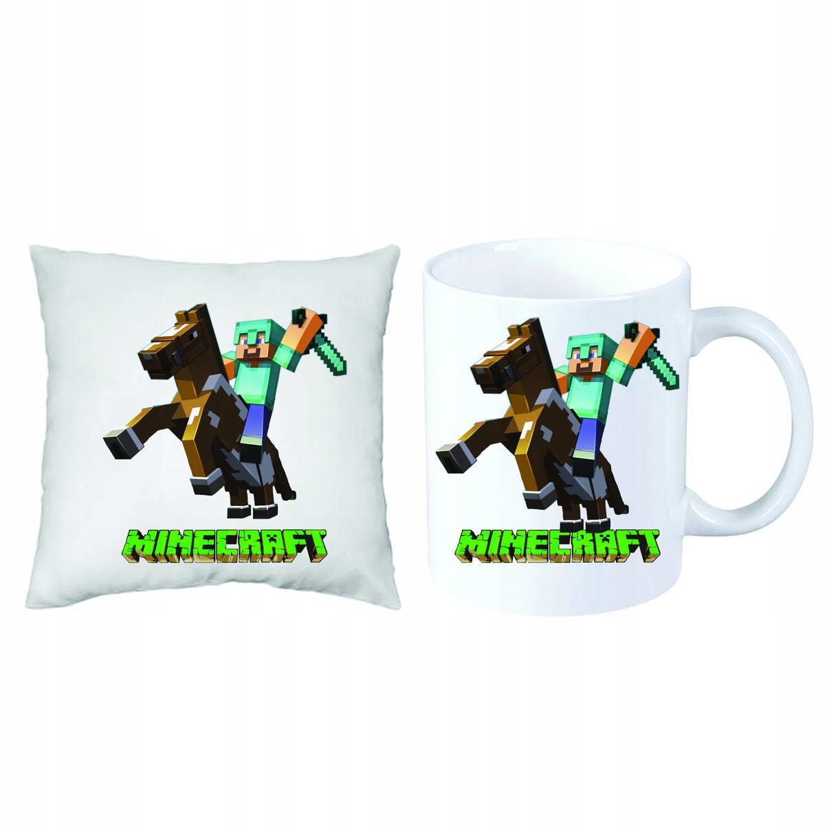 Minecraft ZESTAW PREZENT PODUSZKA + KUBEK + IMIĘ