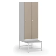 Szafki biurowe - Szafka ubraniowa z ławką, 2-drzwiowa, 1875 x 600 x 500/800 mm, zamek cylindryczny, drzwi beżowe - miniaturka - grafika 1