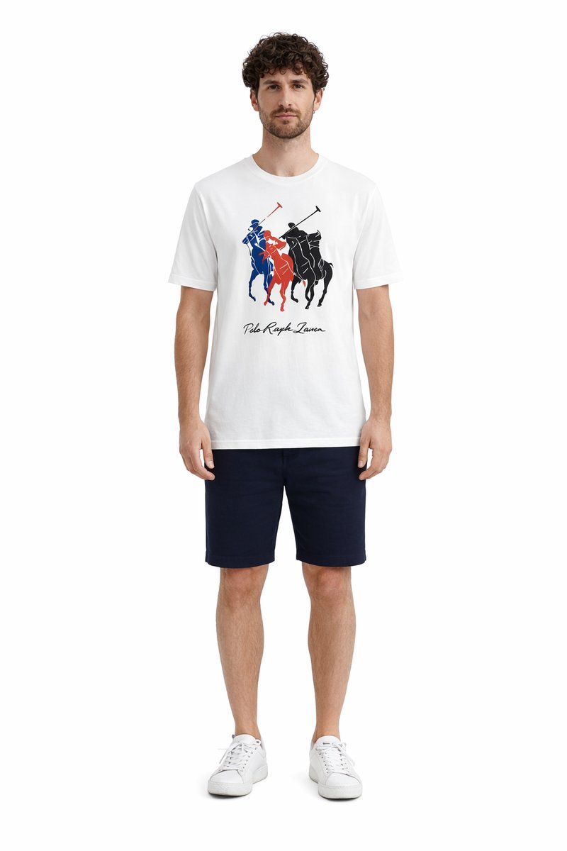 POLO RALPH LAUREN BIAŁY T SHIRT Z NADRUKIEM KONI I NAPISU XL 1I3A