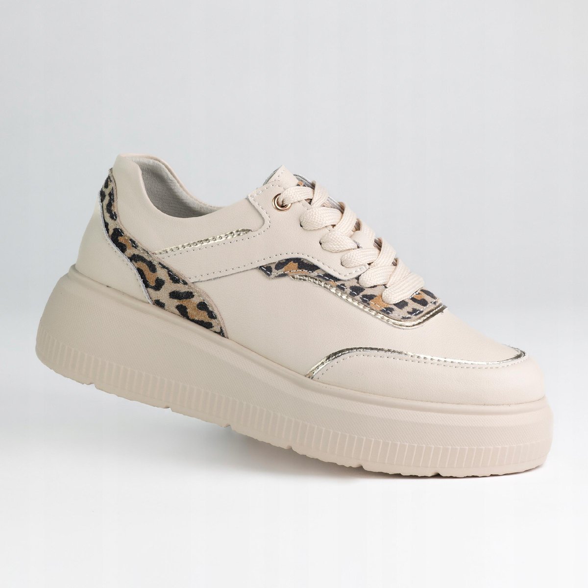 Sneakersy damskie skórzane GOODIN GD-XF-200 platforma klasyczne beż 38