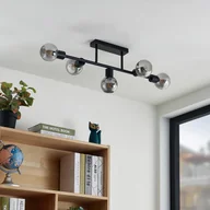 Lampy sufitowe - Lindby Biscala lampa sufitowa LED 5-pkt czarna/dym - miniaturka - grafika 1