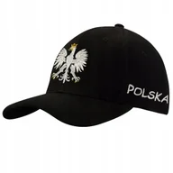 Czapki i chusty sportowe męskie - CZAPKA Z DASZKIEM BAWEŁNIANA CZARNA Z HAFTEM POLSKA ORZEŁ BIAŁY DLA KIBICA - miniaturka - grafika 1