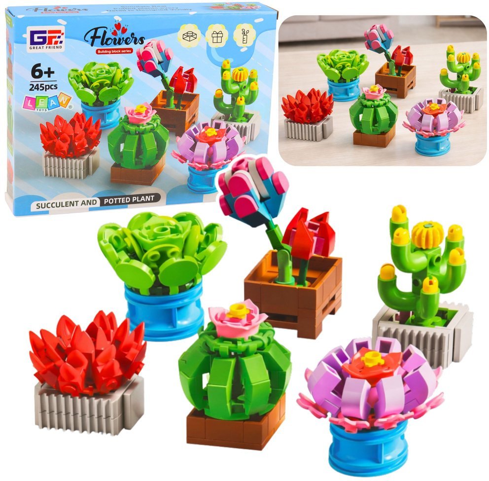 Klocki Konstrukcyjne Kwiaty Roślinki w Doniczkach 6 Sztuk 245 el.