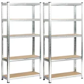 Szafy i regały magazynowe - Regał metalowy do garażu piwnicy magazynowy zestaw 2 sz. 70x30x154 - Srebrny - miniaturka - grafika 1