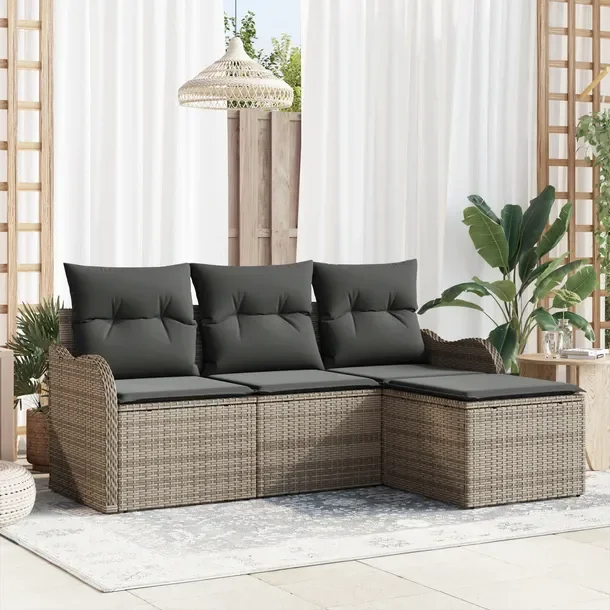 Zestaw Mebli Ogrodowych z Polirattanu, Szary, Sofa 3-osobowa, 60 cm Głębo