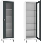 Meble i wyposażenie gabinetów medycznych - XSML.101.9010.7016 mobilna szafa lekarska 1-skrzydłowa 1-komorowa biało-antracytowa na kołach - miniaturka - grafika 1