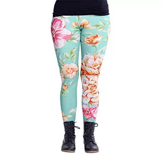Legginsy - cosey Damskie kolorowe legginsy z nadrukiem w kwiaty - grafika 1
