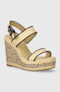 Tommy Hilfiger sandały PLATFORM TH MONO RAFIA WEDGE kolor beżowy FW0FW08052 - Sandały damskie - miniaturka - grafika 1