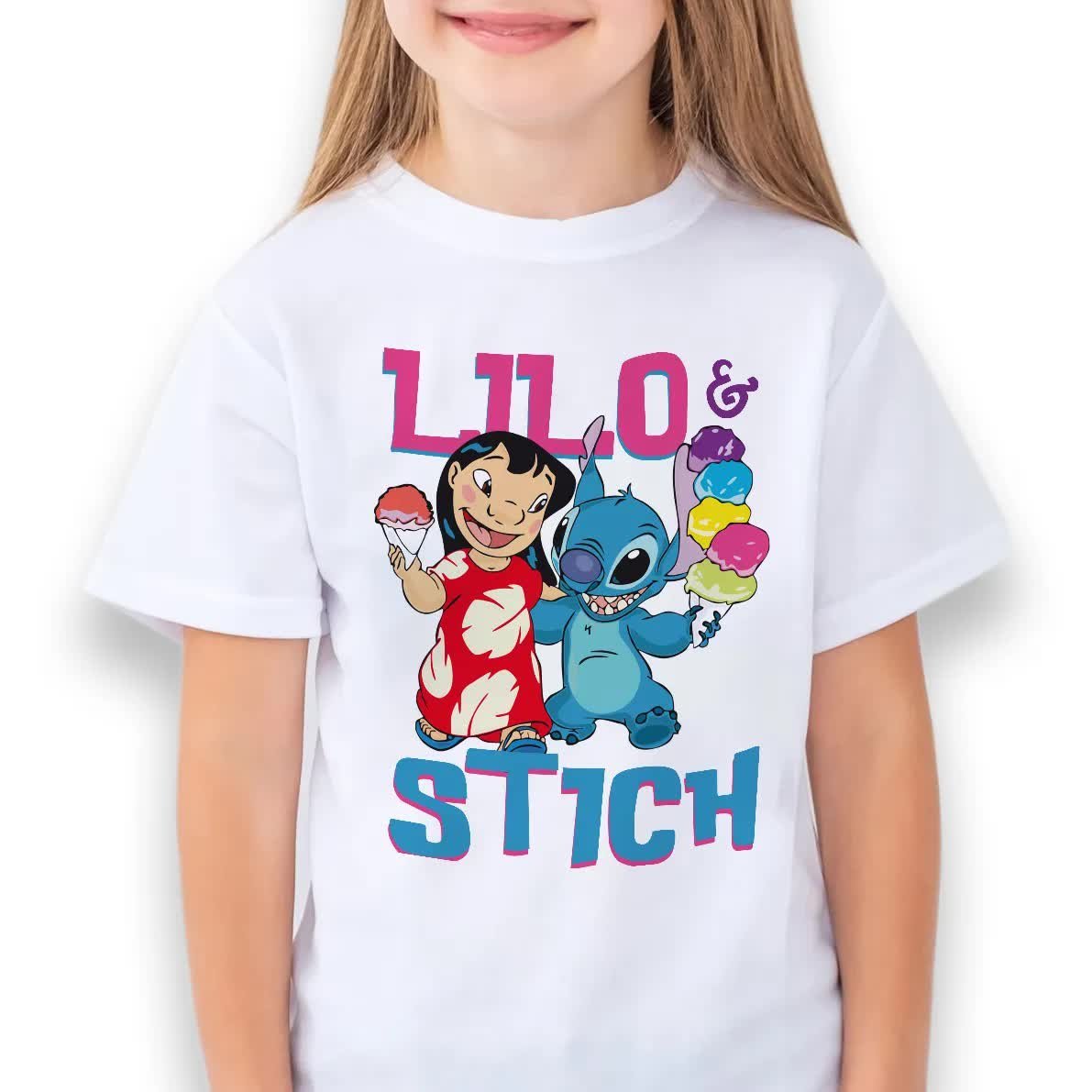 KOSZULKA DZIECIĘCA BIAŁA T-SHIRT Z NADRUKIEM BAJKI LILO STICH WZORY - 146