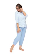 Piżamy damskie - PIŻAMA DAMSKA M RĘKAW 7/8 ROZPINANA Z KIESZENIAMI NIEBIESKA BAWEŁNIANA - miniaturka - grafika 1