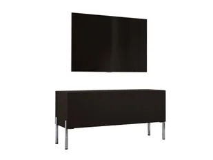 Szafka pod telewizor w kolorze czarnym matowym z chromowanymi nogami, A: szer: 100 cm cm, wys: 52 cm, gł: 32 cm. Meble pod telewizor, stolik pod telewizor, ława pod telewizor - Szafki RTV - miniaturka - grafika 1