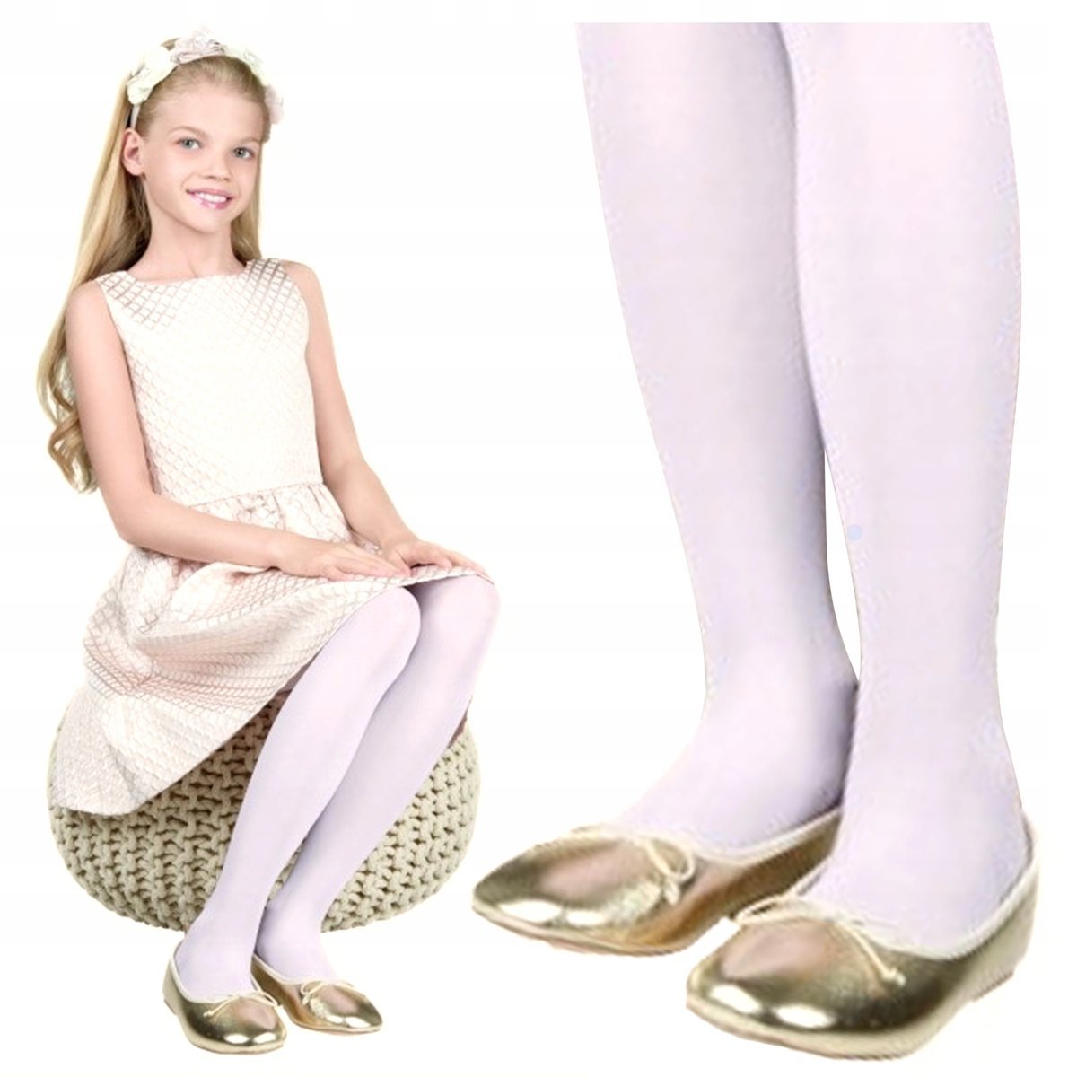 Białe RAJSTOPY Dziecięce Gładkie Dziewczęce Lycra 20 DEN Noviti r. 80-86