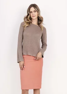 Cienki sweterek z rozszerzonymi rękawami - SWE346 mocca MKM - Swetry damskie - miniaturka - grafika 1