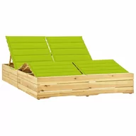 Leżaki ogrodowe - vidaXL Lumarko Podwójny leżak z jasnozielonymi poduszkami, impregnowana sosna! 3065995 - miniaturka - grafika 1