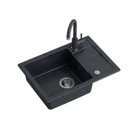 Baterie kuchenne - GO- SMART CZARNY zlewozmywak granitowy 1-k z/o (62x44x17,5) + bateria w kolorze + syfon manualny z zaślepką - miniaturka - grafika 1