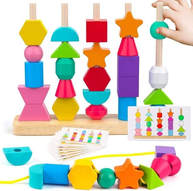 Drewniana Układanka Dzieci Sorter Montessori Klocki Koraliki do Nawlekania