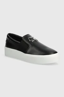 Calvin Klein tenisówki skórzane FLATFORM CUP SLIP ON RE LOCK LTH damskie kolor czarny HW0HW02057 - Trampki damskie - miniaturka - grafika 1