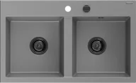 Zlewozmywaki - Mexen Hektor zlewozmywak granitowy 2-komorowy 800 x 490 mm, szary, syfon czarny - 6521802000-71-B - miniaturka - grafika 1