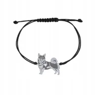 Bransoletki - Bransoletka Srebrna z psem Swedish Vallhund 925 Sznurek Biżuteria GRAWER - miniaturka - grafika 1