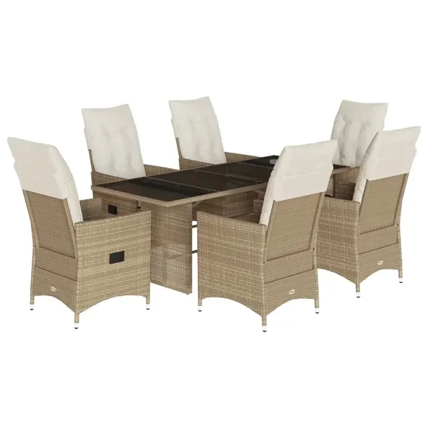 Zestaw mebli ogrodowych beżowy, rattan PE, stół 190x80x75 cm, krzesła 5
