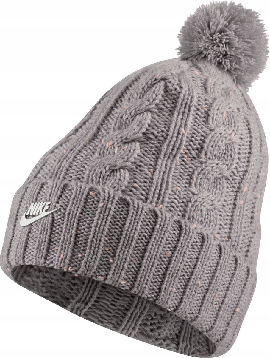 CZAPKA ZIMOWA DAMSKA NIKE 925422-027 SZARA POMPON