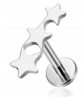 Tytanowy Kolczyk Labret PIERCING Gwiazda Gwiazdki HELIX Lobe 1,2/8