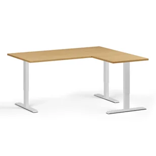 Stół z regulacją wysokości, 3 silniki, 745 - 1215 mm, narożnik L/P, blat 1600 x 1400 mm, podstawa biała, buk - Biurka - miniaturka - grafika 1