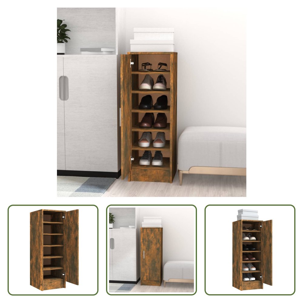 The Living Store Stojak na buty dąb wędzony 32x35x92 cm materiał drewnopochodny