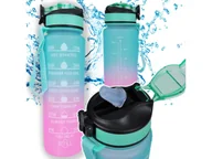 Shakery i bidony sportowe - Butelka Motywacyjna Na Wodę 1000Ml Bidon Z Miarką Siłownia Fitness 1L Miętowo-Różowa - miniaturka - grafika 1