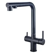 Baterie kuchenne - Trójdrożna bateria kuchenna z wyciąganą wylewką, obrotowa 360° bateria kuchenna, kran z filtrowanym wylotem wody (czarna) - miniaturka - grafika 1