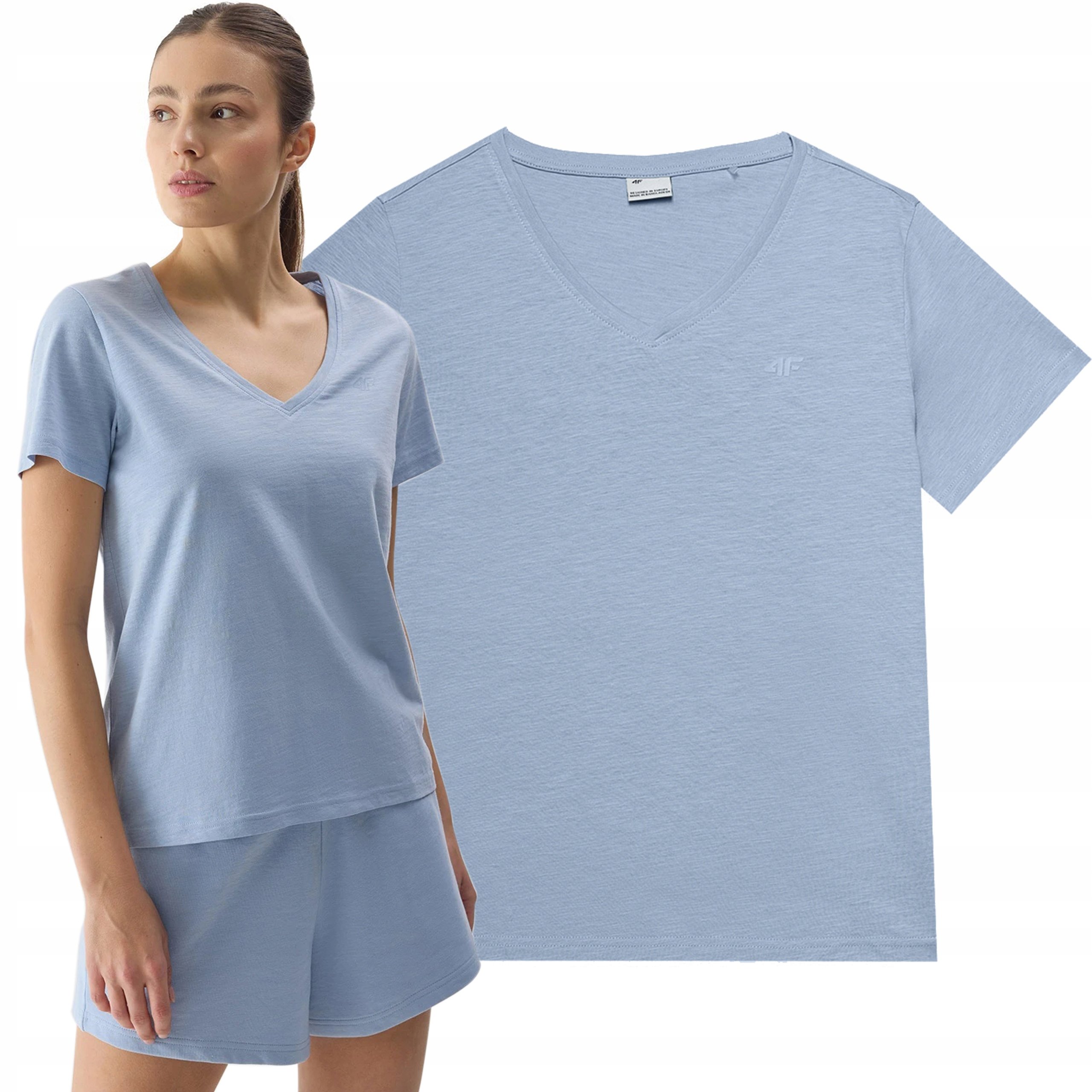 Koszulka Damska 4F T-shirt w Serek V Bawełniany Sportowy Limitowany SS24