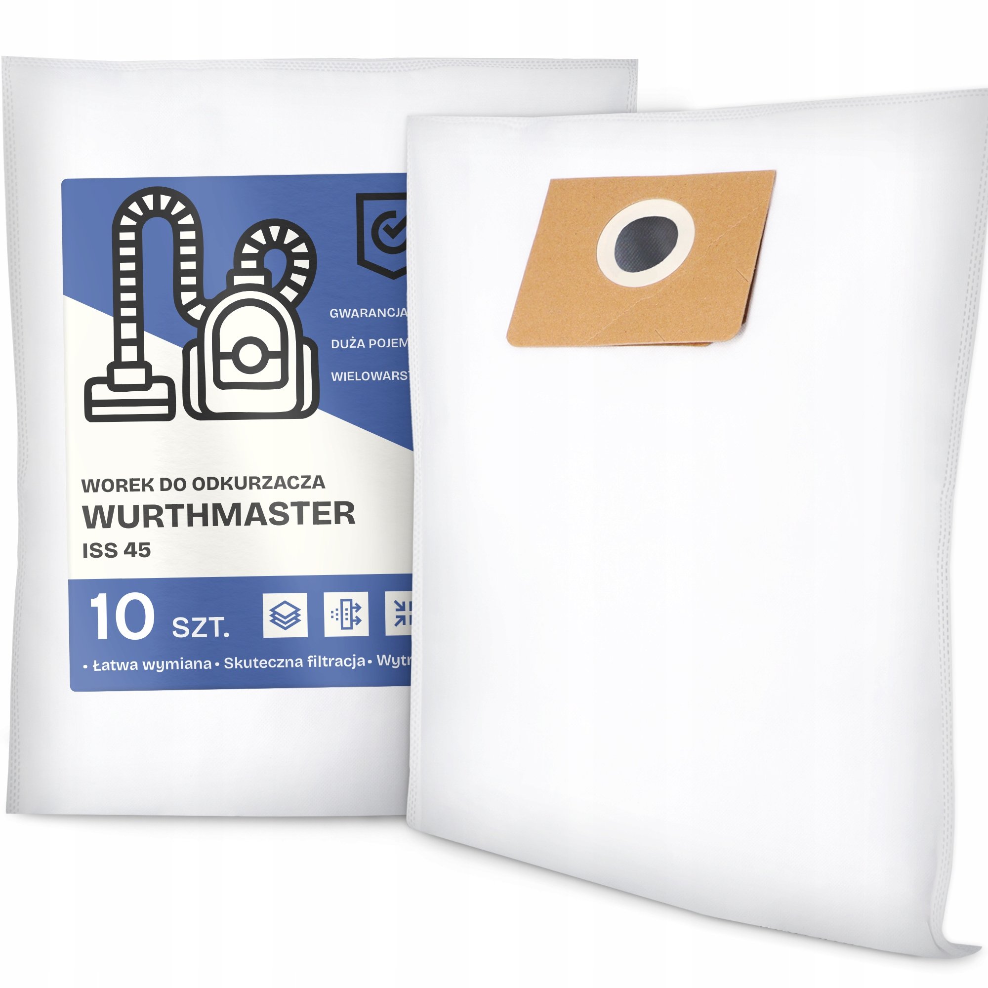 10x Worek do Odkurzacza Wurthmaster Iss 45 Flizelinowy Duży Torba Worki G9