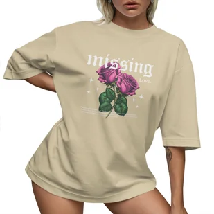 T-SHIRT OVERSIZE LUŹNA KOSZULKA RÓŻE BAWEŁNA L SUKIENKA JAKOŚĆ - Koszulki i topy damskie - miniaturka - grafika 1