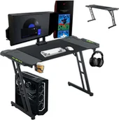 Biurka gamingowe - Biurko do gier YUENFONG 120 x 60 cm, biurko do gier z oświetleniem LED, haczykiem na słuchawki i uchwytem na kubek, stół do gier PC (Tye B z LED) - miniaturka - grafika 1