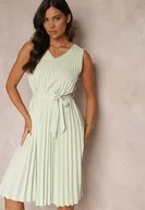 Sukienki - Miętowa Sukienka Midi z Plisowanej Tkaniny z Materiałowym Paskiem Eudoxia - Renee - miniaturka - grafika 1