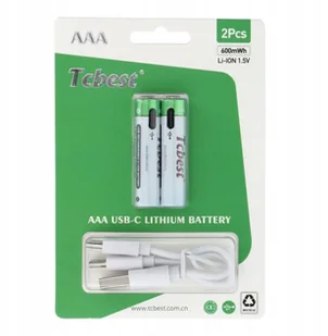 TCBEST bateria akumulatorowa R3 AAA 180 mAh z gniazdem Typ C + kabel USB A do 2 x Typ C 2 szt - Ładowarki i akumulatory - miniaturka - grafika 1