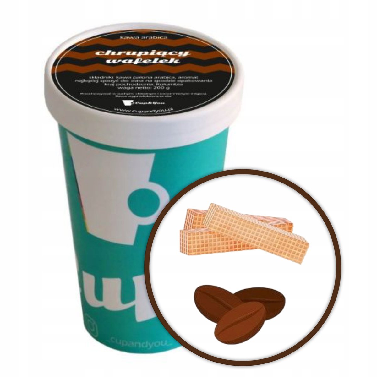 Kawa aromatyzowana ARABICA CHRUPIĄCY WAFELEK ziarnista Cup&You 200g premium - smakowa uczta dla podniebienia